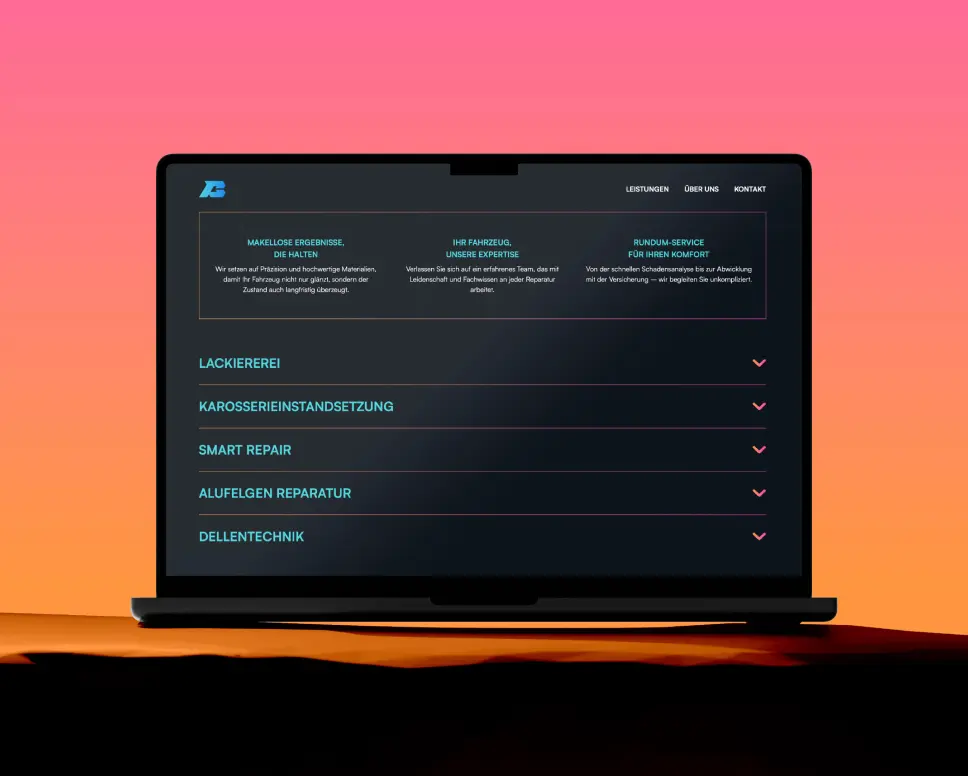 Mockup Laptop der Webseite Bette Autolack