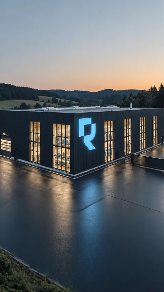 Rüther Firmengebäude mit Leuchtlogo